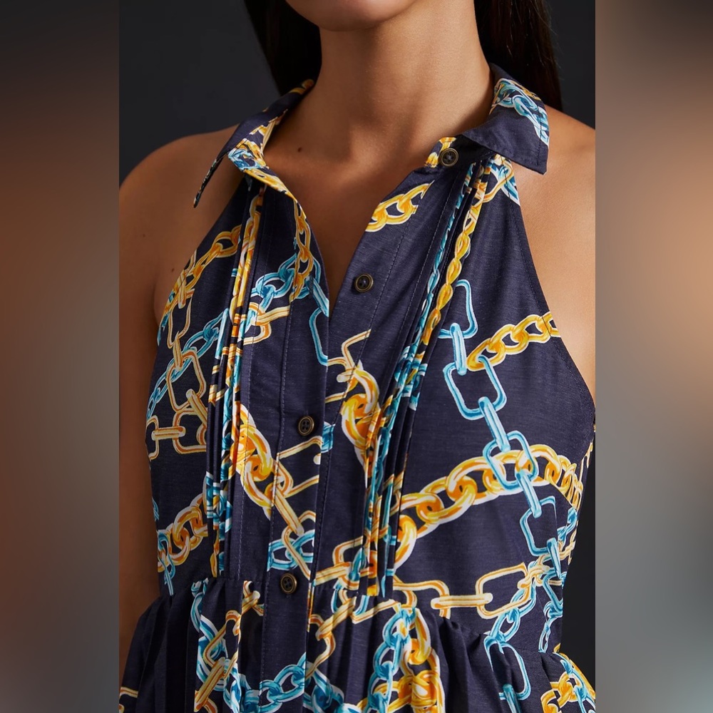 Maeve Elegant Chains Pleated Midi Shirt Dress - Picture 4 of 16